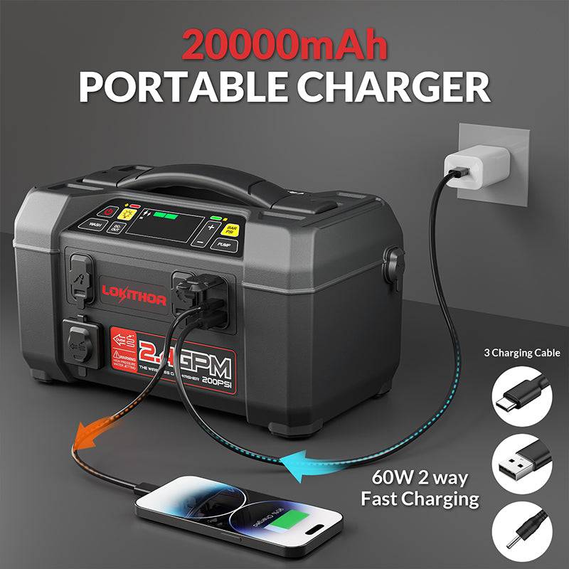 Jump Starter with Pressure Washer Air Compressor LOKITHOR AW401 2500Amp