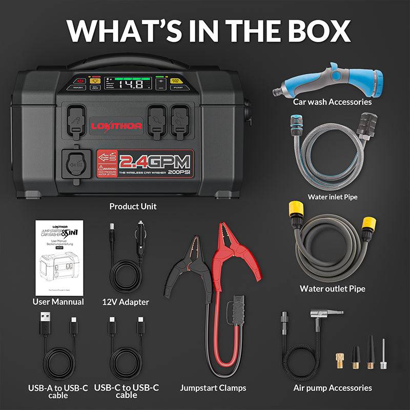 Jump Starter with Pressure Washer Air Compressor LOKITHOR AW401 2500Amp