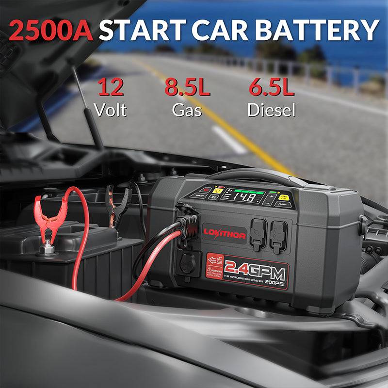 Jump Starter with Pressure Washer Air Compressor LOKITHOR AW401 2500Amp