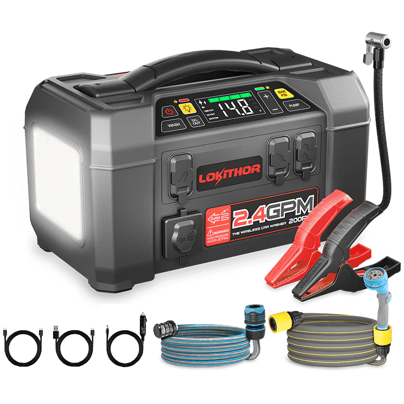 Jump Starter with Pressure Washer Air Compressor LOKITHOR AW401 2500Amp