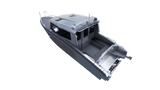 A rear and top-down view of the UMS 865CAB aluminum boat.