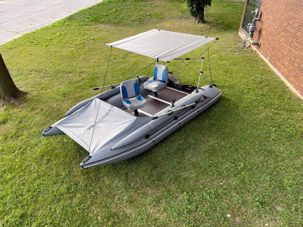 fishing tent boat Inflatable Catamaran Pontoon BoatHouse SR390 for Sale