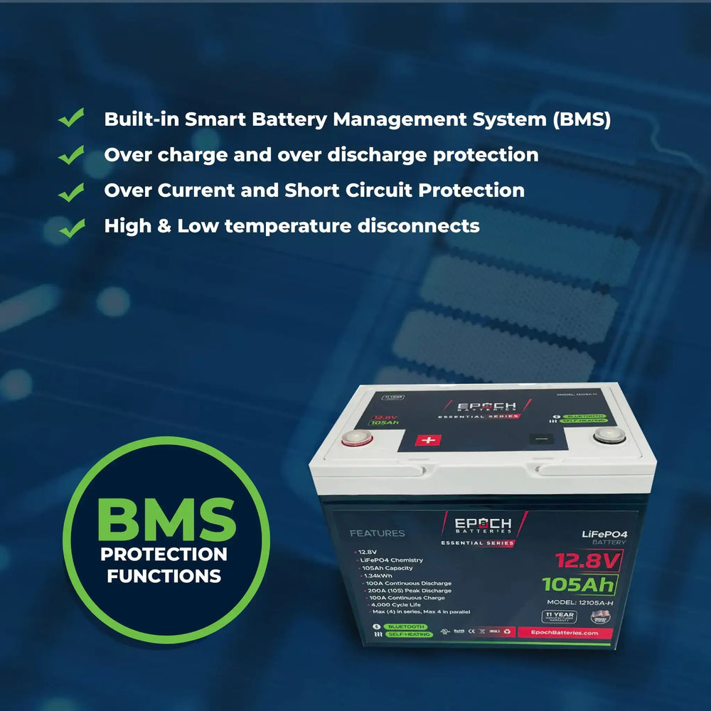 Battery Epoch 12V 105Ah Essential Series - Bluetooth & Heated LiFePO4 Battery