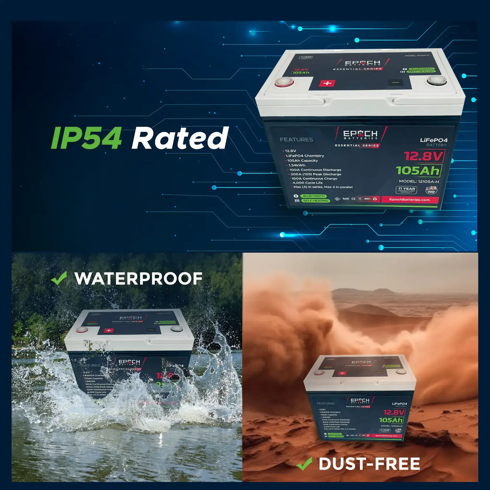 Battery Epoch 12V 105Ah Essential Series - Bluetooth & Heated LiFePO4 Battery