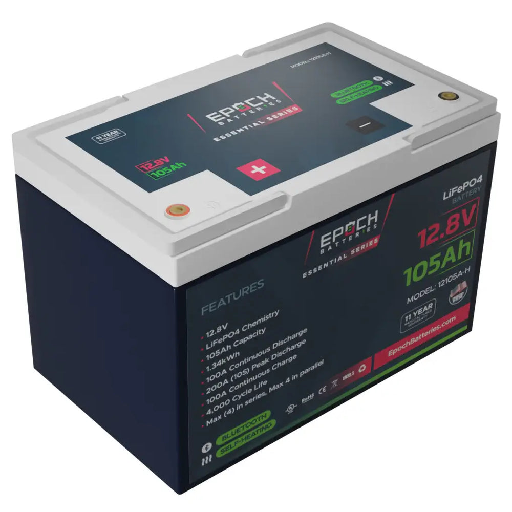 Battery Epoch 12V 105Ah Essential Series - Bluetooth & Heated LiFePO4 Battery