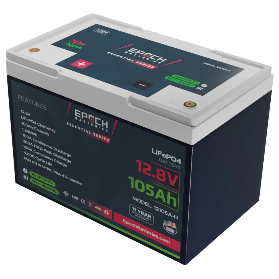 Battery Epoch 12V 105Ah Essential Series - Bluetooth & Heated LiFePO4 Battery