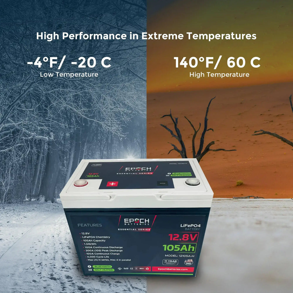 Battery Epoch 12V 105Ah Essential Series - Bluetooth & Heated LiFePO4 Battery