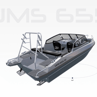 A 3D model of the UMS 655 DC aluminum boat.