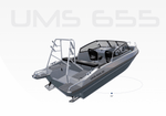 A 3D model of the UMS 655 DC aluminum boat.