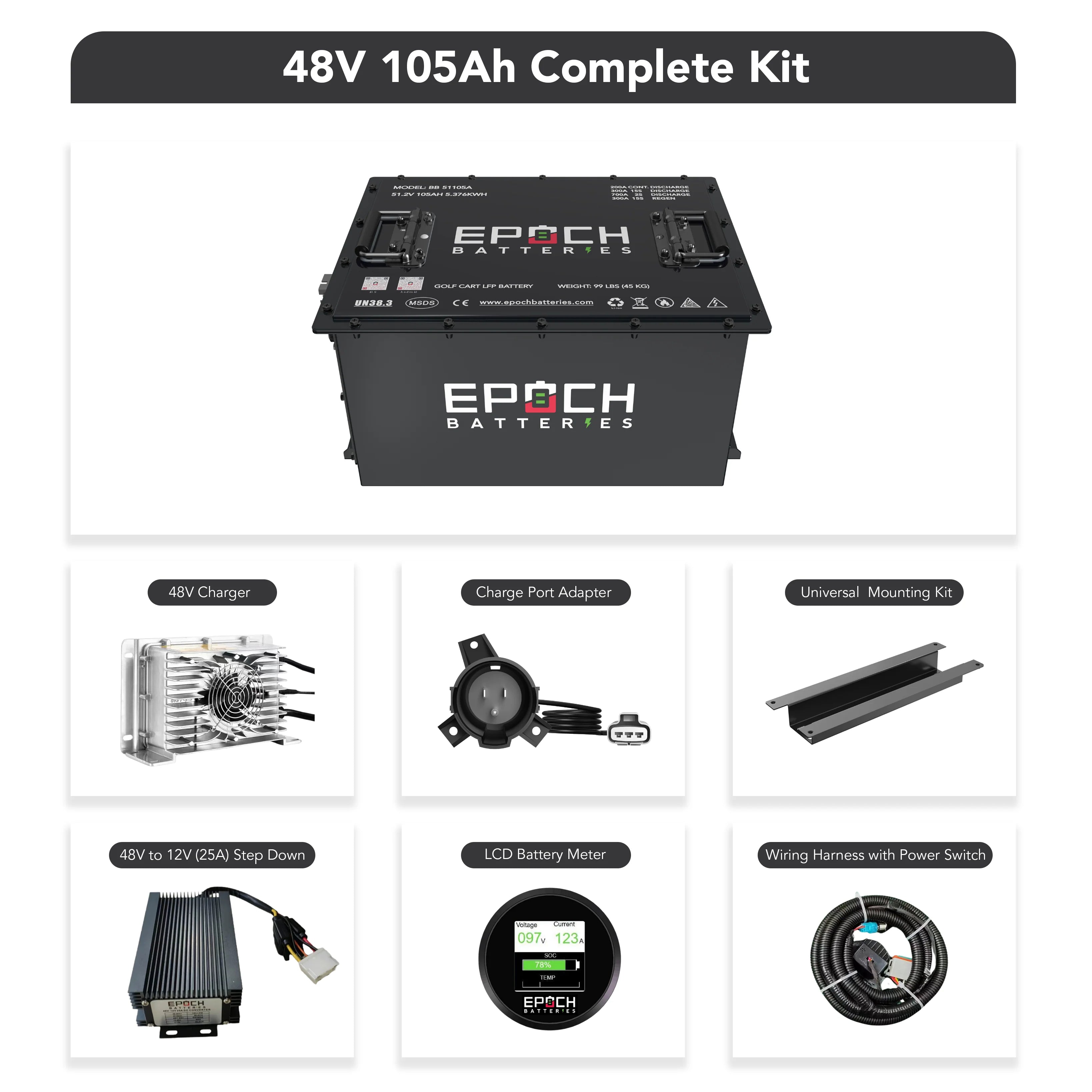 Battery Epoch 48V 105Ah LiMax Series LiFePO4 Golf Cart Kit | M-Oceans