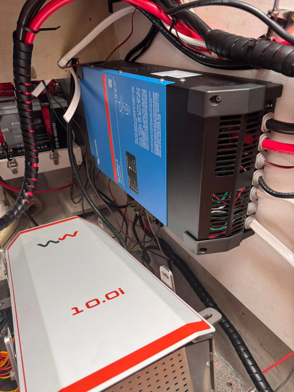 WaterWorld 10.0i electric inboard and Victron MultiPlus-II inverter-charger in the former engine space