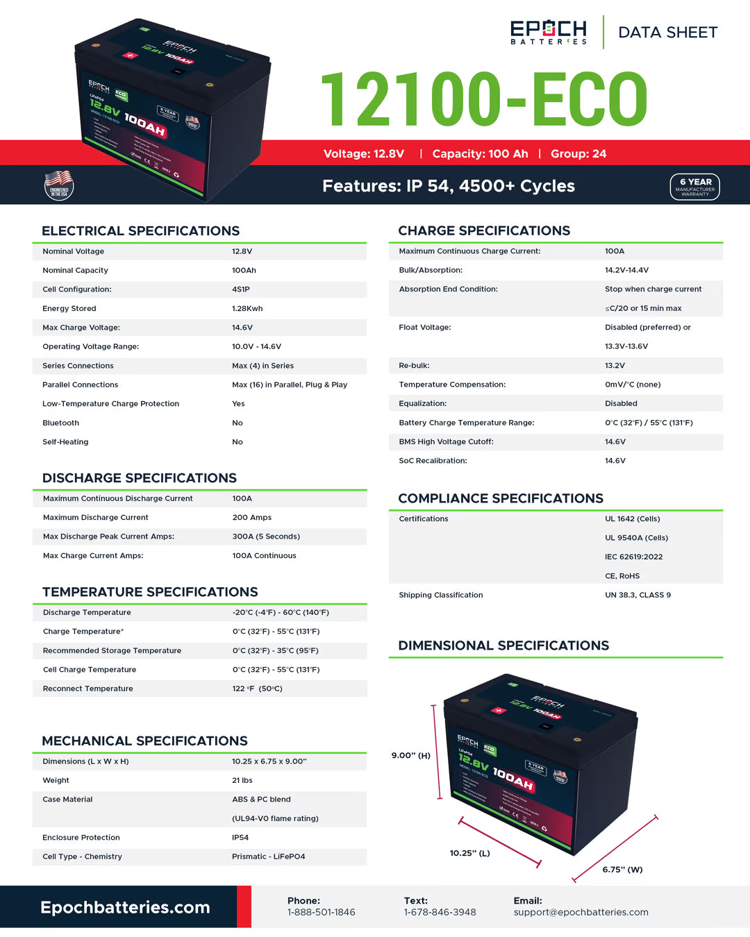 Battery Epoch 12V 100Ah Eco Series Canada