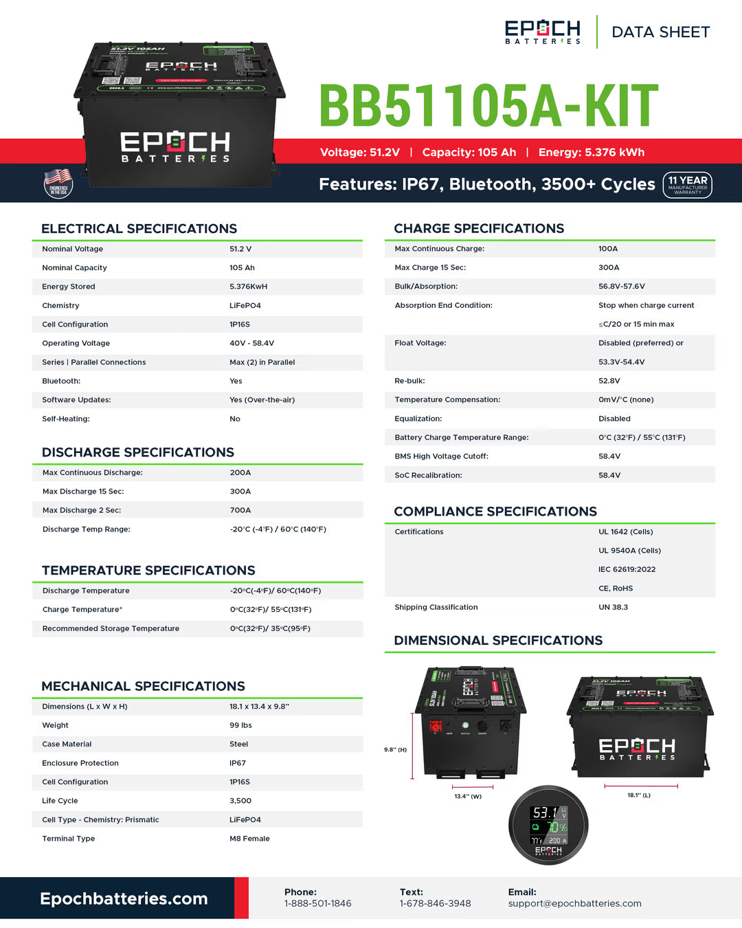 Battery Epoch 48V 105Ah LiMax Series - LiFePO4 Golf Cart Kit Toronto