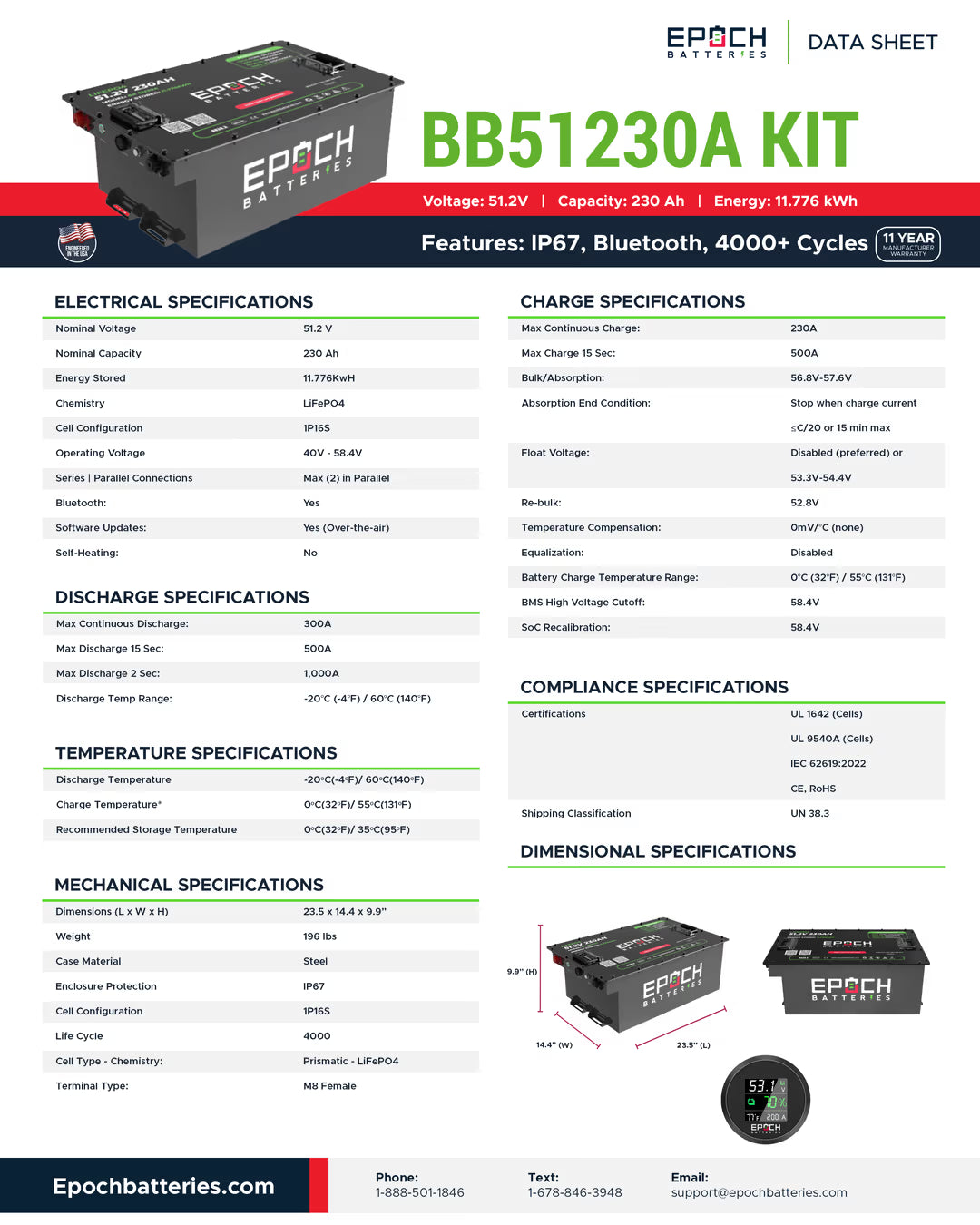 Battery Epoch 48V 230Ah LiMax Series - LiFePO4 Golf Cart Kit Toronto
