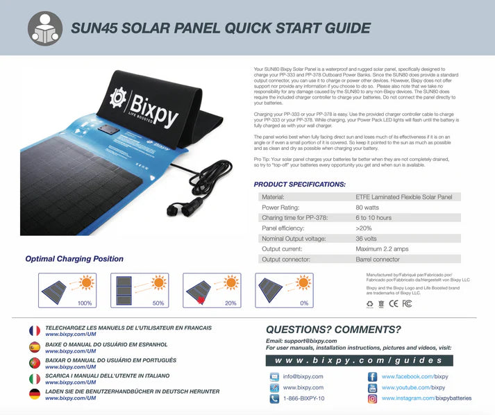 Bixpy SUN80 Solar Panel Guide