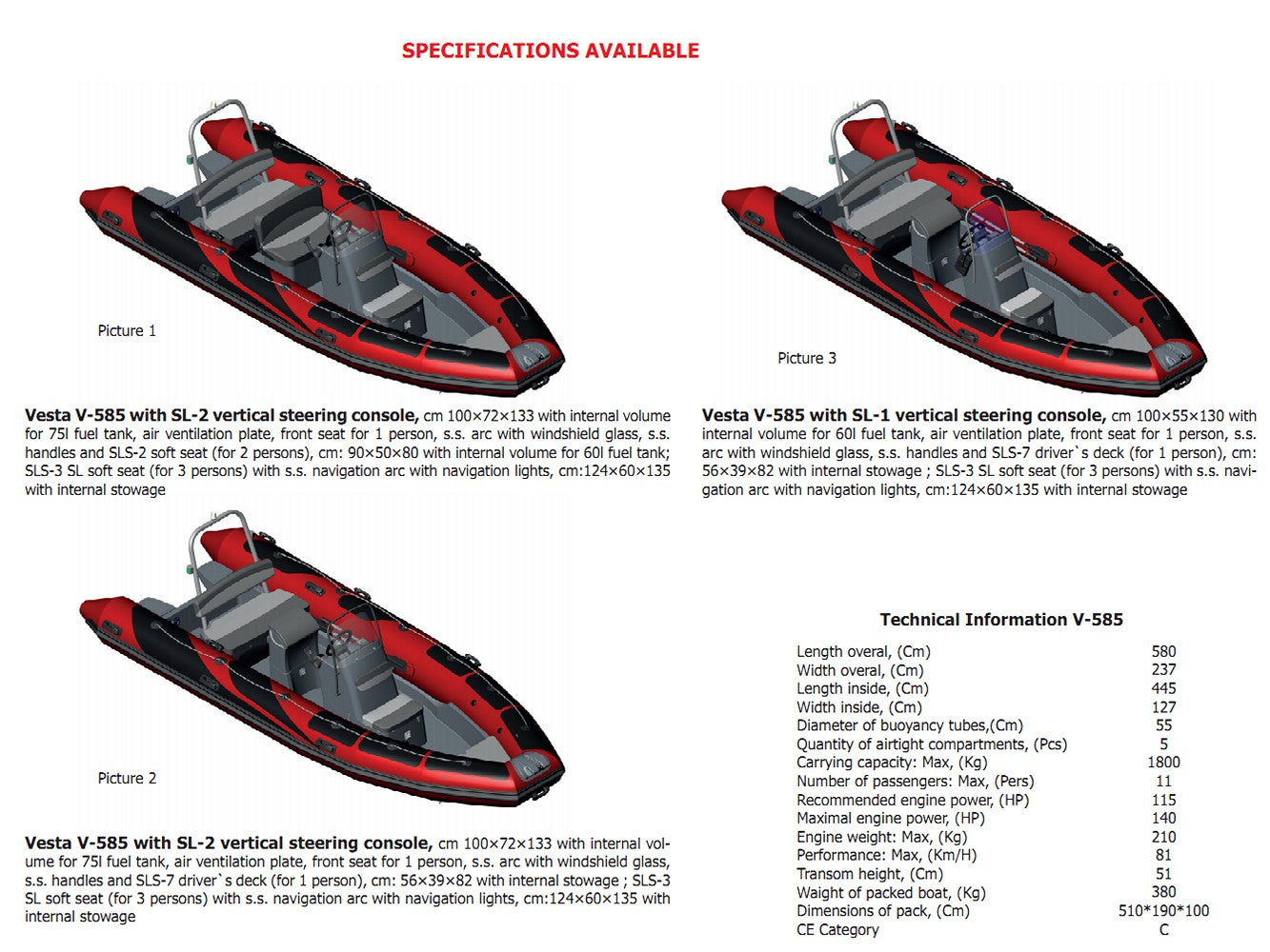 Boat Adventure Vesta V-585 Specifications