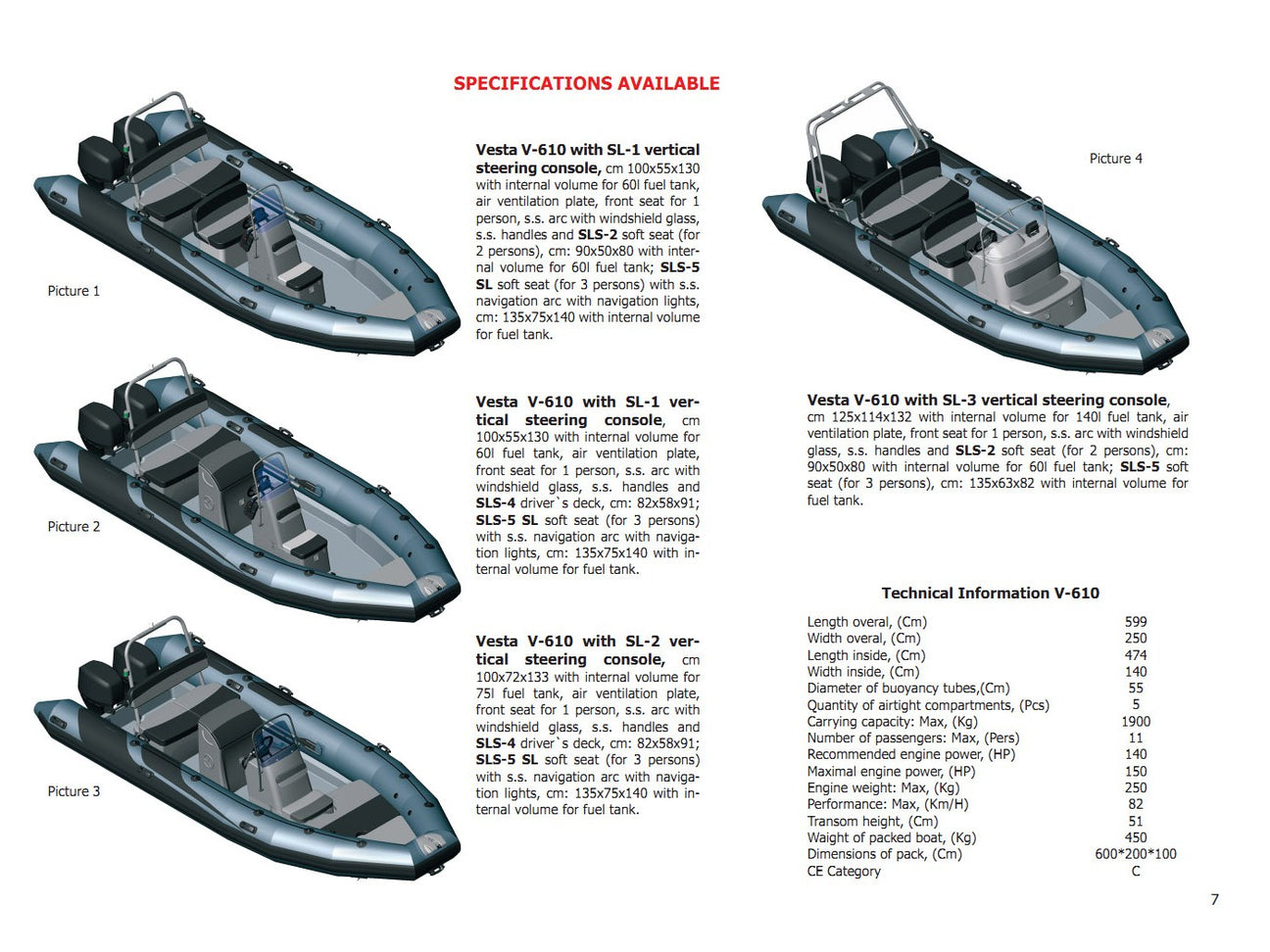 Boat Adventure Vesta V-610 Specifications