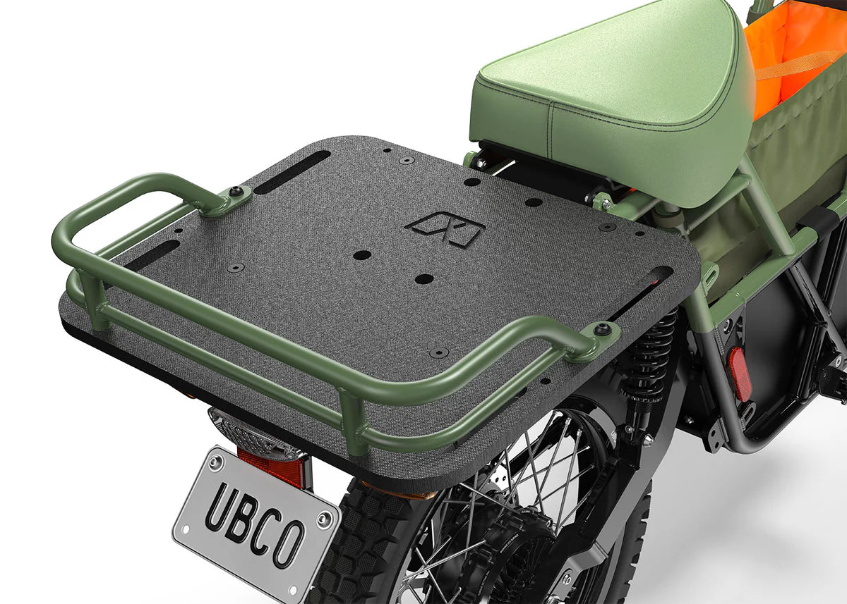 UBCO 2X2 Rear Cargo Deck in Green mounted on the eBike