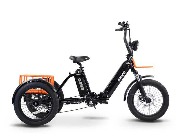 ENVO Fat Tire Electric Flex Trike in orange (Side view)