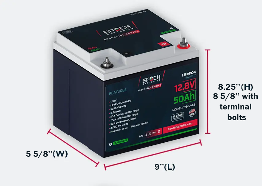 Epoch 12v 50ah Lithium Marine Trolling Motor Batterie size