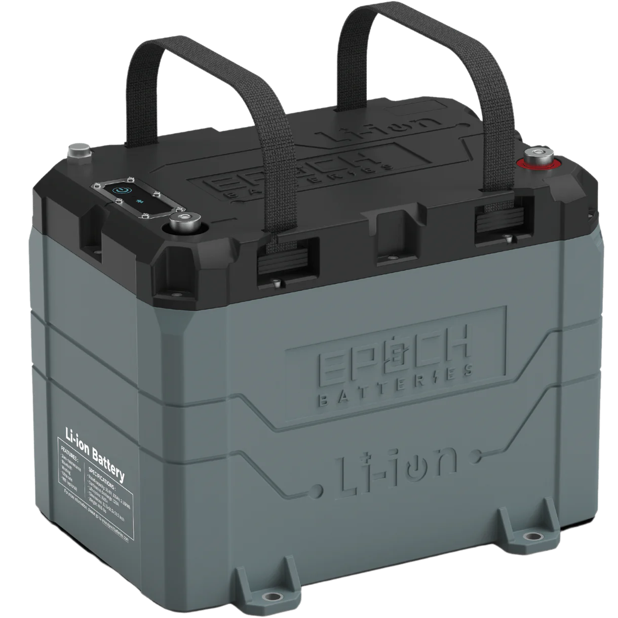Epoch Batteries 24v 50ah Marine Battery - Lithium Trolling Motor Battery (Front view)