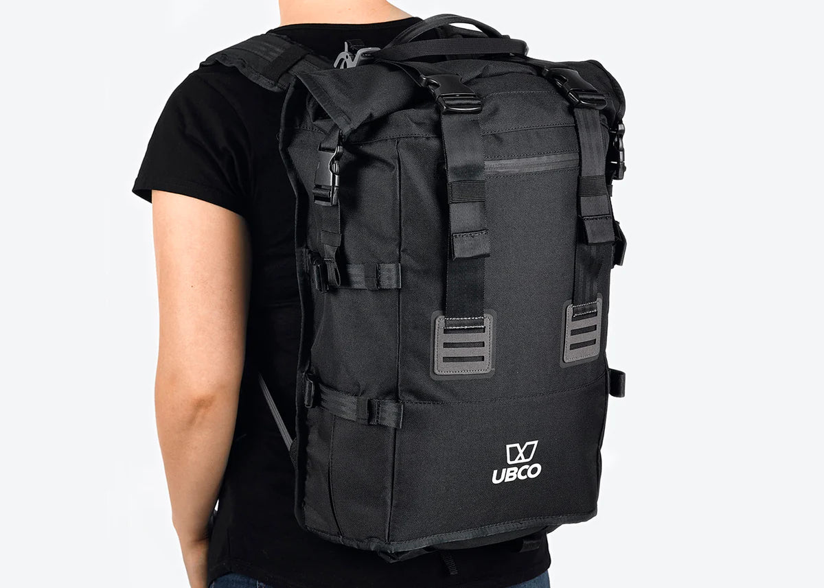 UBCO 2X2 Pannier Back Pack worn on the back