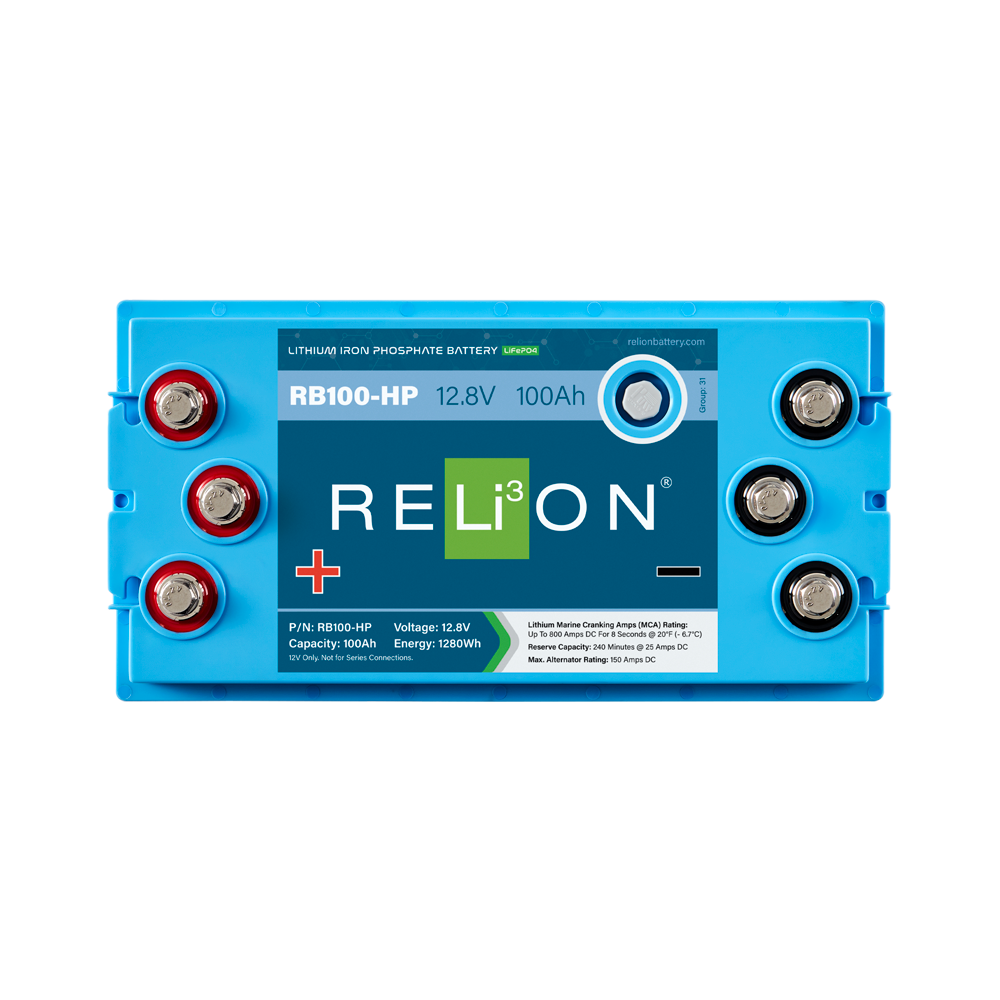 RELiON RB100-HP Deep Cycle Lithium Starting Battery (Top view)
