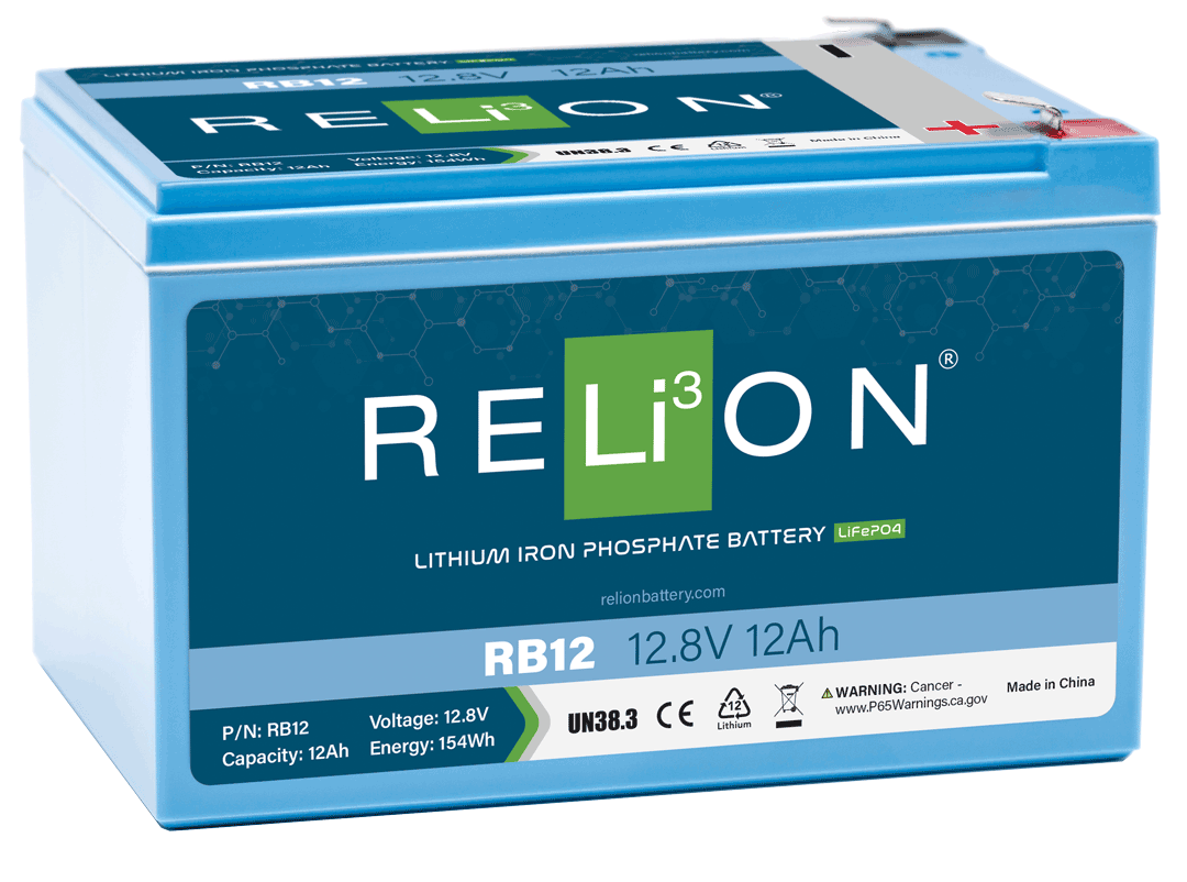 Shop RELiON RB12 12V 12Ah deep cycle lithium battery at Crabzz. Compact and reliable, with delivery across Ontario and Canada. Buy now!
