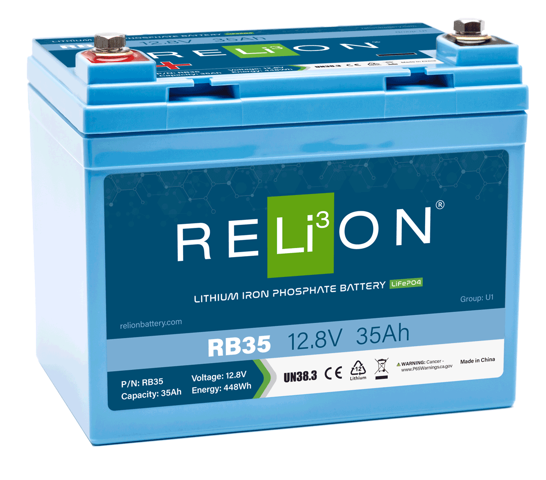 Shop RELiON RB35 12V 35Ah lithium battery at Crabzz. Compact and reliable, with delivery across Ontario and Canada. Buy now!