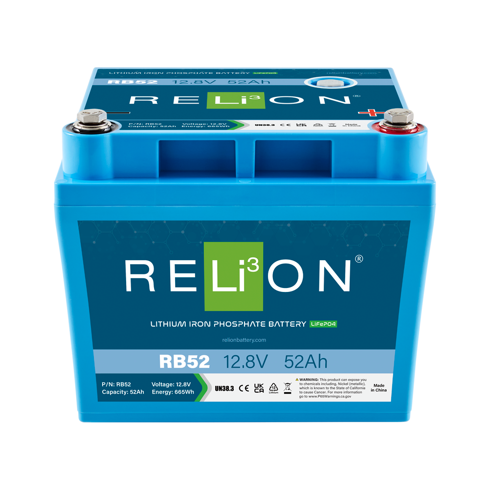 Shop RELiON RB52 12V 52Ah lithium battery at Crabzz. Reliable and high-capacity, with delivery across Ontario and Canada. Buy now!