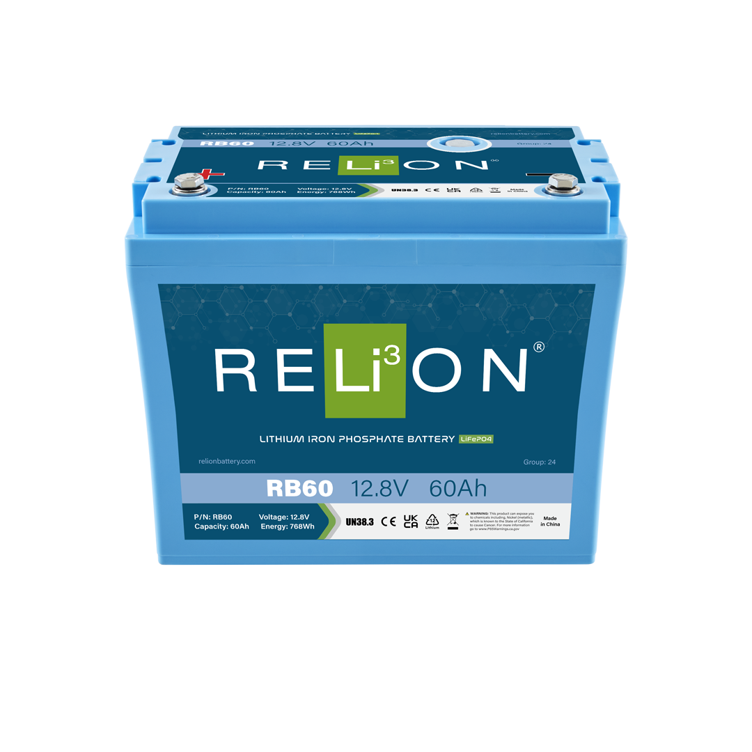 Discover RELiON RB60 12V 60Ah deep cycle lithium battery at Crabzz. Durable and high-capacity, with delivery across Ontario and Canada. Shop now!
