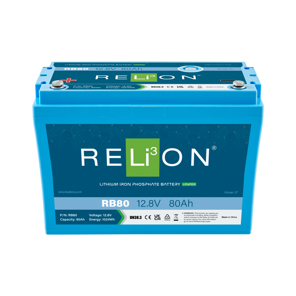 RELiON RB80 Deep Cycle Lithium Battery (Front view)