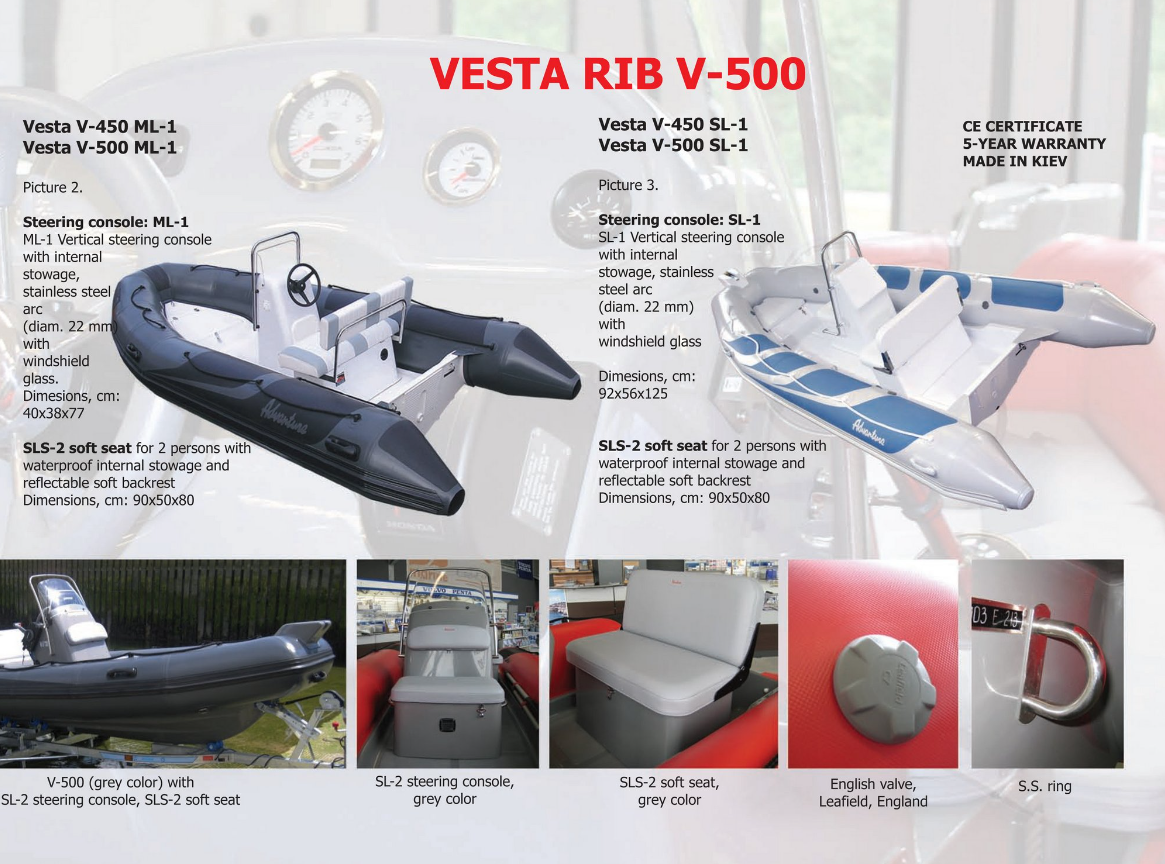 Description of the Rigid Inflatable Boat Adventure Vesta V-500