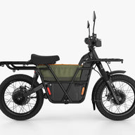 Full view of the eBike with mounted UBCO Center Bag - Green on it.