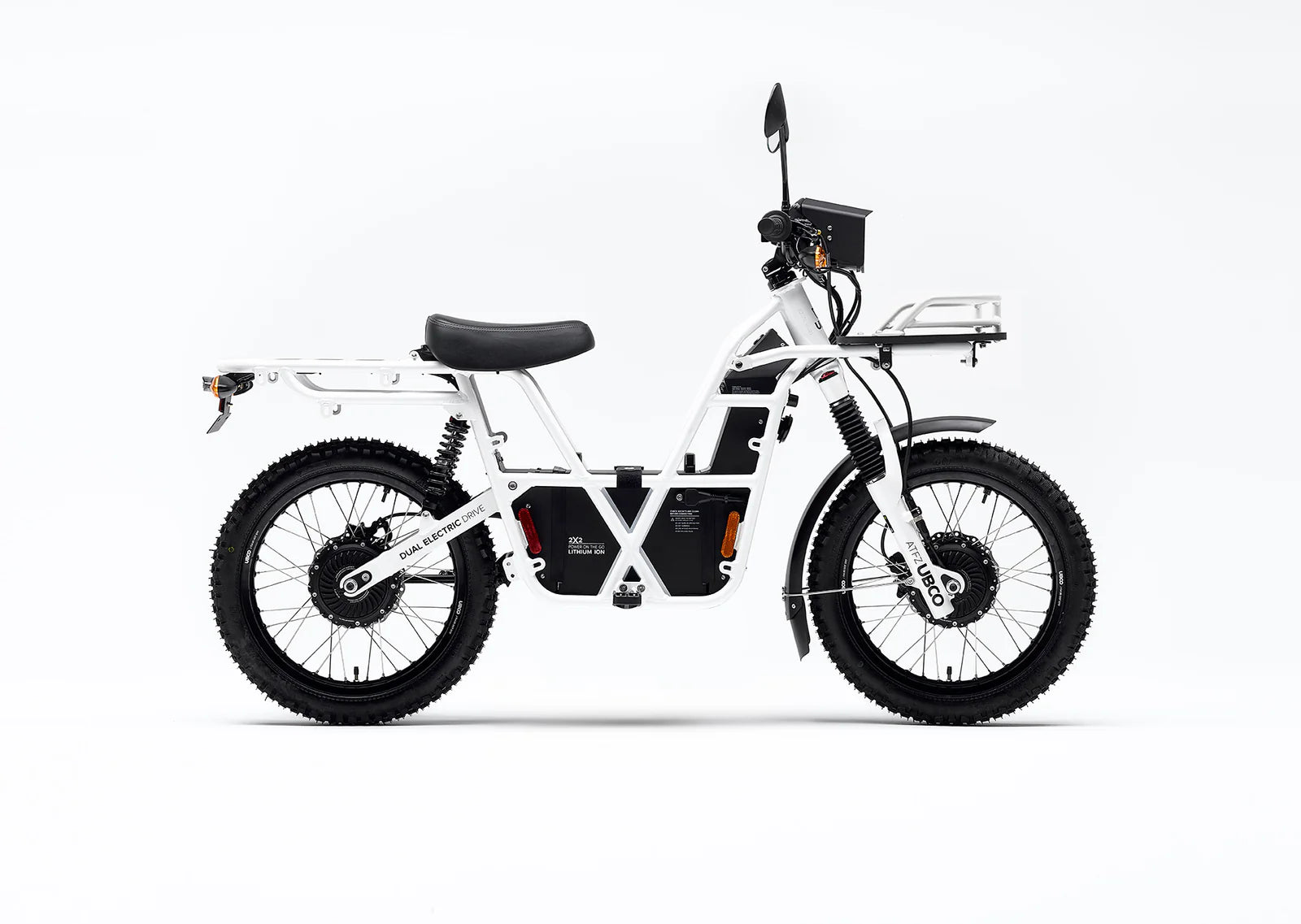 UBCO 2X2 Front Cargo Deck in White mounted on the eBike