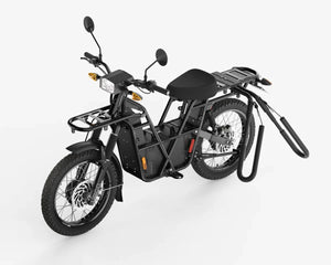 UBCO Surfboard Rack mounted on the bike