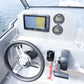 Dashboard of the UMS 585CC 19.5ft aluminum boat featuring a Garmin navigation system and Yamaha gauges.