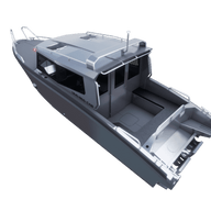 A rear and top-down view of the UMS 865CAB aluminum boat.