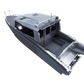 A rear and top-down view of the UMS 865CAB aluminum boat.