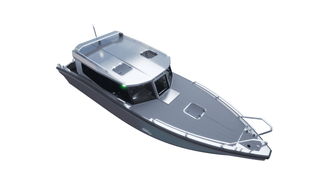 A top-down view of the UMS 865CAB aluminum boat.
