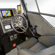 Driver`s seat of the Aluminum boat UMS 700HT 23.5ft 