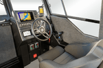 Driver`s seat of the Aluminum boat UMS 700HT 23.5ft 