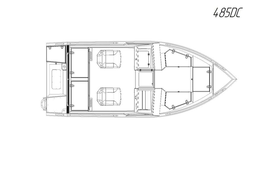 A top-down schematic view of the Aluminum Boat UMS 485 DC.