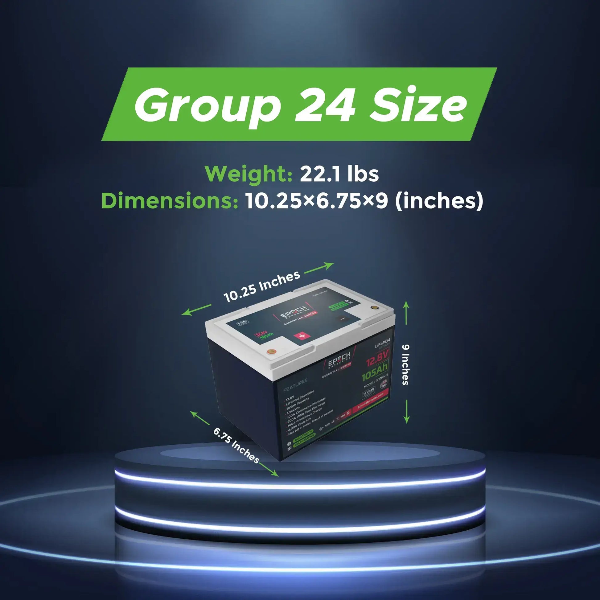 Epoch Batteries 12v 105ah Lifepo4 Battery size