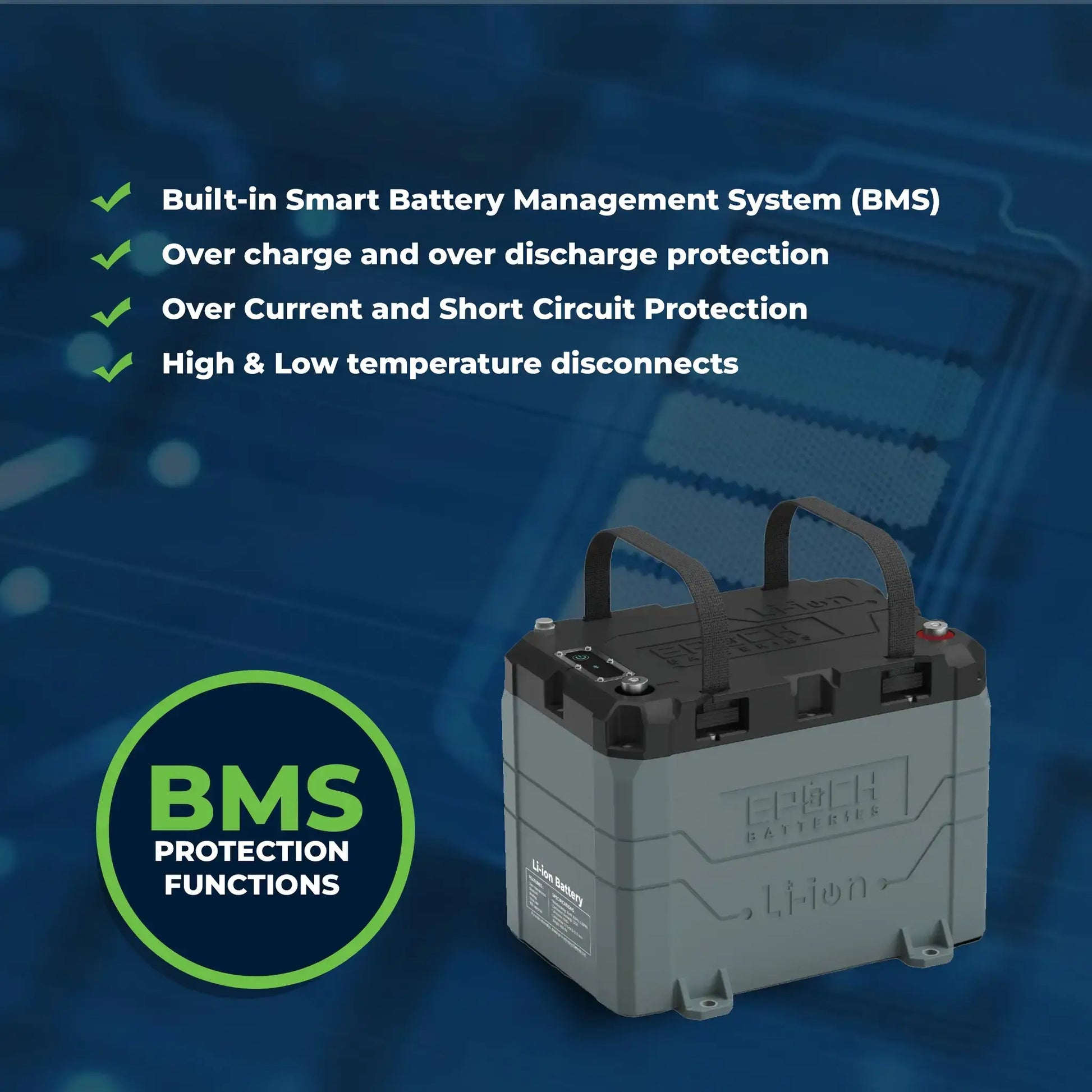 Epoch Lithium Marine Battery 12v 50ah BMS protection functions in Canada