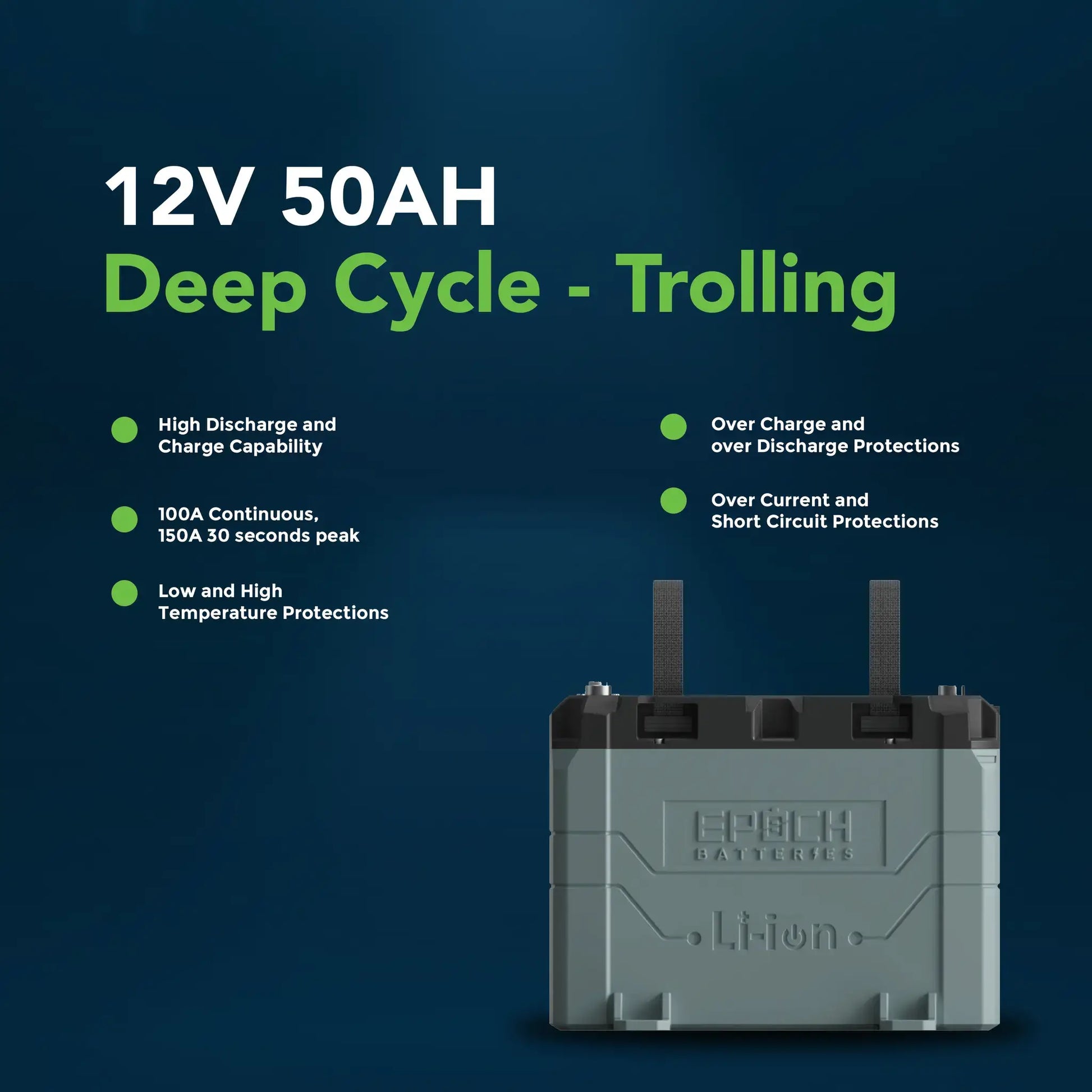 Epoch Lithium Marine Battery 12v 50ah deep cycle trolling
