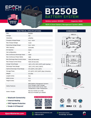 Epoch Lithium Marine Battery 12v 50ah electrical specifications in Canada