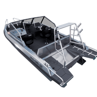 Angled rear view of the UMS 585DC fishing boat.