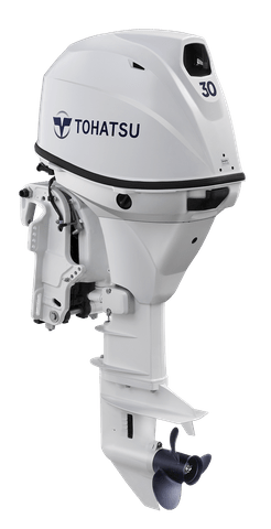 white 30hp tohatsu outboard